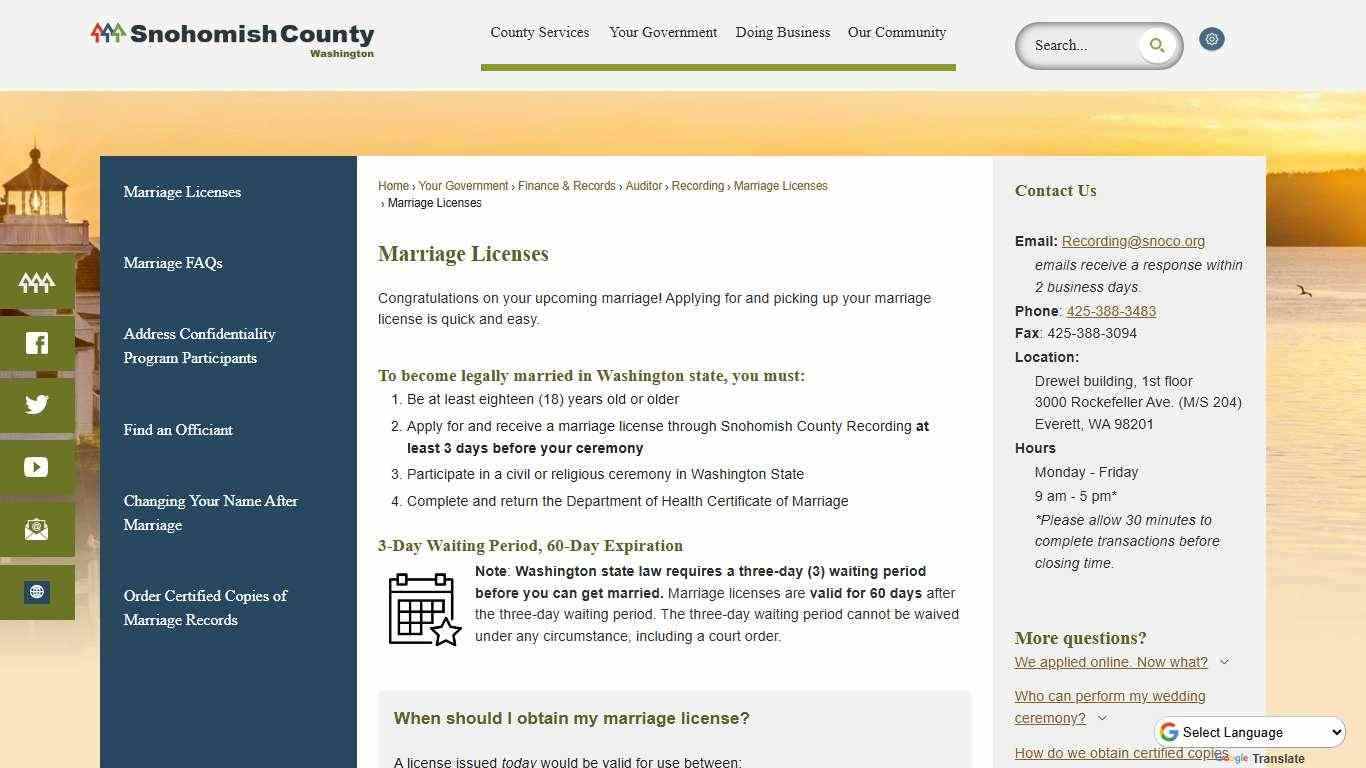 Marriage Licenses | Snohomish County, WA - Official Website