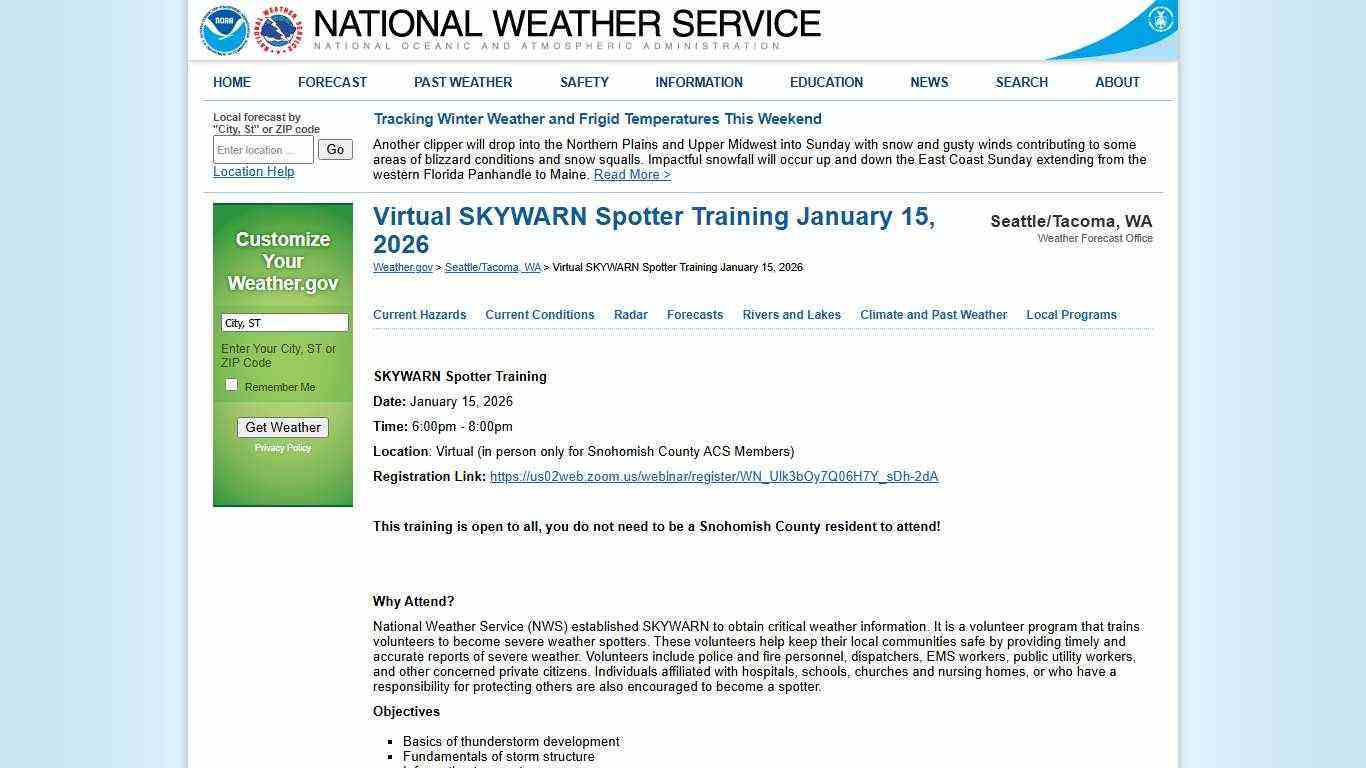 Virtual SKYWARN Spotter Training January 15, 2026